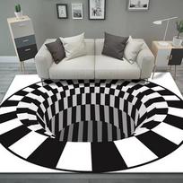 3D Sūkurio Iliuzija Juodai Balta Kilimas Miegamojo Grindų Kilimėlis Abstraktus Geometrinis Optinis Galvos Svaigimas Kilimas Neslystantis Svetainės Dekoravimas 60*90cm gray