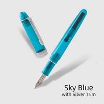 Natami Fountain Pen Fine Nib Transparent Clear Ink Converter Smooth Flow Rose Gold Trim Gift Leather Pouch Platinum Calligraphy F blue