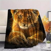Lion Cub Print Flannel Blanket, High quality Comfortable for All Seasons, Home Decor, Warmth and Comfort, Perfect for Christmas Gifts 80cm x 120cm black