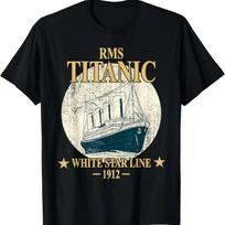 RMS TITANIC White Star Line Kruizinis laivas 1912 Berniukų Mergaičių Vaikų Marškinėliai M juoda