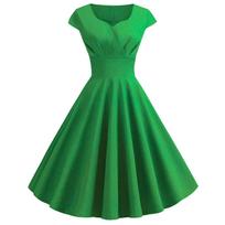 Women's Fashion Casual V-Neck Short Sleeve Color Knee Length Dress XXL žalia