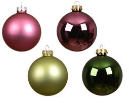 Stiklinių kalėdinių eglės žaisliukų rinkinys BAUBLE, rausvos/žalsvos sp., 8 cm, 16 vnt