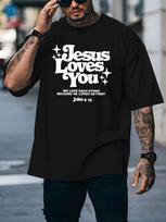 Jesus Loves You Unisexs Crew Neck T Shirt Christian Star Bible Verse Retro Text Graphic Short Sleeve Casual Street Tops XL black
