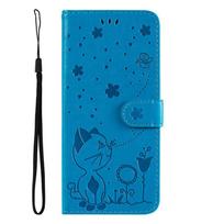 Suitable for Cat and Bee leather cases iPhone16E iPhone Case12/13/14/15Protective embossed case For other models, see the blue