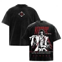 BLEACH Zaraki Kenpachi Grafinis Marškinėlis Karštas Manga Spausdintas Vintage Išplautas Streetwear Vyriškiems Drabužiams Per dydžio Poliesterio Marškinėliai XL juoda