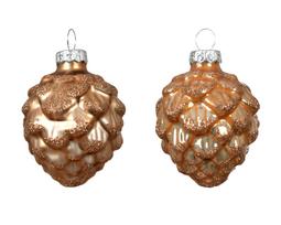 Stiklinių kalėdinių eglės žaisliukų rinkinys PINECONE, karamelės sp., 5 x 7 cm, 6 vnt
