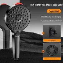 Pressurized Self-Cleaning Rain Shower Head with One-Button Descaling - Anti-Clog Bathroom Faucet Attachment Matte Black Set [Hand Sprayer + 2m Hose + Stand] gray