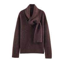 2026 Oversized Ribbed Knit Sweater Loose Fit Lazy Chic Pullover Women Small tamsiai ruda spalva