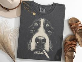 Bernese Mountain Dog Vintage Y2K Shirt, Smoking Bernese Meme Tee, Dog Lover Gift S gray