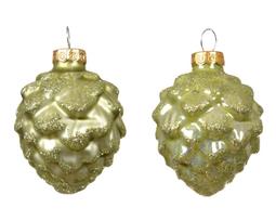 Stiklinių kalėdinių eglės žaisliukų rinkinys PINECONE, pistacijų sp., 5 x 7 cm, 6 vnt