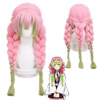 High-Quality Anime Iguro Obanai Kanroji Mitsuri Cosplay Synthetic Wig Suitable For Daily Party Role-Playing Heat-Resistant Wig One Size pink