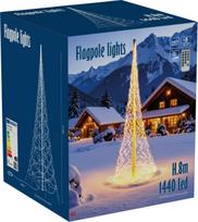 Elektrinė girlianda FLAGPOLE LIGHTS, IP44, 1440 LED, šiltai baltos sp., pultas + 8 funkcijos, 8+15 m
