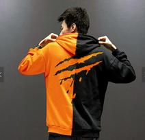 Vyriškas juodai baltas su nagų įbrėžimais džemperis su gobtuvu - Madingas hiphopo stilius poroms 3XL orange