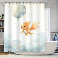 Charming Fish Balloon Shower Curtain Set For Bathroom Decor Watercolor Style Fabric Bath Towel Yellow Blue Colorway W60H190(CM)-1 Pcs gray