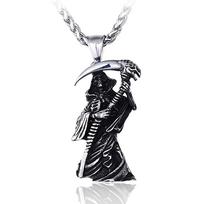 Retro Gothic Grim Reaper Scythe Skull Pendant Punk Motorbike Men Stainless Steel Skull Amulet Necklace Fashion Jewelry Only Pendant black