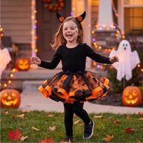 Girls Halloween Dress and Headband 2-Piece Set for Costume Party 110 black
