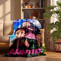 Nezuko & Tanjiro Custom Flannel Blankets Soft Warm Cozy Throws for Home Decor Holiday Gifts 80cmx120cm black