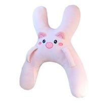 Toddler Ride Time Pillow with H-Shaped Plush Support Handle, Soft Fill and Stuffed Pillow for Child Travel Comfort During Long Drives rožinė