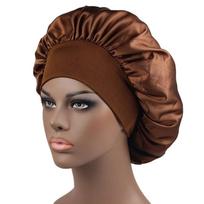 1vnt Satin Bonnets naktinė miego kepurė Didelė elastinga plačia minkšta juosta Spalvinga šilko kepurė garbanotiems plaukams Priežiūra Grožio makiažas moterims ruda