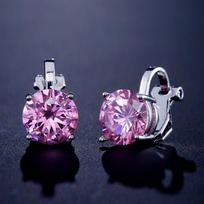 Shiny 7mm Cubic Zircon Ear Cuffs Earrings Round Crystal Fake Piercing Clip Earrings For Women Wedding Party Jewelry rožinė