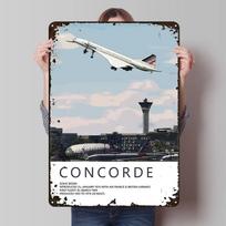 Concorde viršgarsinio reaktyvinio lėktuvo skardos ženklas Lėktuvo plakatas Retro individualūs metaliniai ženklai sienų meno dekoravimui Estetinis kambario dekoras Vyrams 7.9x11.8In(20x30cm) black