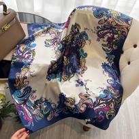 Print Satin Silk Square Scarf Hijab Women Bandana 90Cm Headscarves Neckerchief Ladies Muffler Shawl Wrap Foulard Headband gray