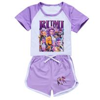 4836 Kids Girls POP Rumi Zoey Mira Print T-shirt Shorts Sport Tracksuit Clothes Set 110cm violetinė
