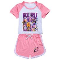 4836 Kids Girls POP Rumi Zoey Mira Print T-shirt Shorts Sport Tracksuit Clothes Set 130cm rožinė