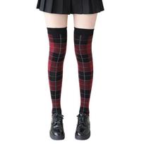 Women's Thigh High Stockings Plaids Print Over the Knee Socks Nylon Stockings for Daily Wear Halloween Cosplay Party raudona