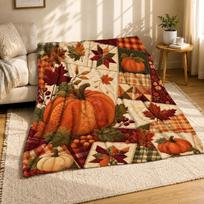 Rudens Moliūgų Dygsniuotas Koralinis Vilnos Antklodė 150cm*180cm