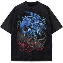 Manga Yu-Gi-Oh T-shirt Blue-Eyes White Dragon Y2k Washed Tshirt Oversized T Shirt For Men's Clothing Short Sleeve Cotton Tee Top XL blue