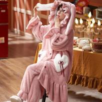 Animacinis storas kimono chalatas moterims, chalatas, pižama, chalatai su gobtuvu, koralinio fliso naktiniai drabužiai, žieminiai paltai namams L brown