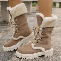 Women Winter Platform Faux Fur Ankle Boots Women Mid-Calf Lace-Up Thicken Plush  Warm Snow Boots Thickened Cotton Women Shoes 35 kupranugaris