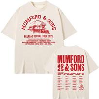 Mumford & Sons Geležinkelio Atgaivinimo Turas 2026 Spausdintas Marškinėlis Vyrams Moterims Aukštos Kokybės Laisvalaikio Marškinėliai Mados Retro grynos Medvilnės Marškinėlis L white