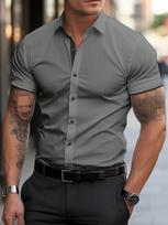 Men's Short-sleeve Bamboo Print Shirt, Casual Summer Essential for Daily Wear L gray