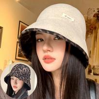 Women S Vintage Leopard Print Double Sided Bucket Hat For Fall Winter One Size smėlis