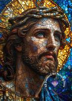 Jesus Christ Colored Glass Diamond Painting Kit 5D DIY Diamond Embroidery Cross Embroidery Handmade Art Gift Home Decoration 20x30 Round black