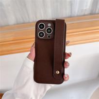 Leather Bracket Wrist Strap Candy Stand Case For iPhone 16 15 14 13 12 11 Pro Max Plus X XR XS Hand Band Holder Silicone Cover For iPhone 11 Pro