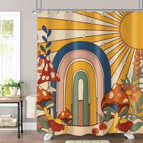 70-ųjų Retro Grybas Hippis Dušo Užuolaida Saulė Vaivorykštė Hippy Vintažinė Gėlių Linksma Boho Elegancija Gėlės Abstraktaus Estetika Fainas W90H180(CM)-1 Pcs
