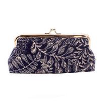 Coin Purse with Kiss-lock Closure Floral Lining Compact Canvas Wallet C gray