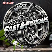 D Flat Metal Sign Fast  Furious Turbo Engine Wheel Rim Round Metal Poster Racing Auto Car Lover Wall Art for Garage Man Cave H 20x20cm(8x8inch) gray