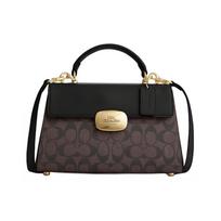 COACH Eliza Dirbtinės odos su karvės skeltinės odos peties rankinė, per petį nešiojama rankinė, rankinė Didelė moteriška Ruda ir Juoda CP007-IMAA8 One Size 1 black