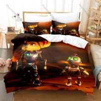 Ratchet and Clank Rift Apart Lombax Cat Ratchet & Robot Clank Sci-Fi Game HD Print Bedding Set Duvet Cover + 2 Pillowcases 135x200cm black