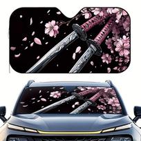 1pc Cherry Blossom & Katana Sword Car Windshield Sun Shade - Fit For Front Windows, UV/Heat Blocking Privacy Visor With 4 Suctio 130x70cm gray