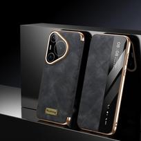Natūralios odos dėklas Huawei Pura 80 Pro Plus Pura80 Ultra dėklui Pura 70 Pro+ dangtelis Išmanusis langelis Stiklinis objektyvo korpusas Huawei Pura 80 Ultra juoda