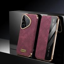 Natūralios odos dėklas Huawei Pura 80 Pro Plus Pura80 Ultra dėklui Pura 70 Pro+ dangtelis Išmanusis langelis Stiklinis objektyvo korpusas Huawei Pura 70 Pro+ violetinė