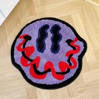 Tufted Trippy Smiling Face Rug Handmade Carpet  Rug for Home Decoration or Gift 100% Tufted Rug 60X60 cm blue
