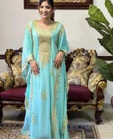 Georgette suknelė Kaftanas Marokietiškas Stilingas Islamo Kaftanas Dubajus Rankų darbo S jūros žalia spalva