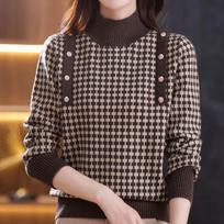Fashion Vintage Women Half High Collar Sweater Winter Bottoming Korean Long Sleeve Versatile Casual Knit Pullover Tops 3XL tamsiai ruda spalva