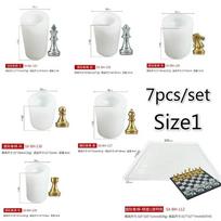 7pcs/set Chess Silicone Mold DIY Candle Silicone Molds Creative Chocolate Candy Baking Tools Resin 3d Mould Chessboard Size1-Transparent white